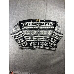 Peruvian Trading Co. Crop 100% Alpaca Sweater Buttons Nordic Fairisle Womens M/L